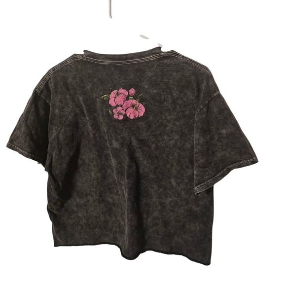 Fifth Sun Cropped T-Shirt-Womens-Large-Black‎ Acid Wash - Picture 3 of 3